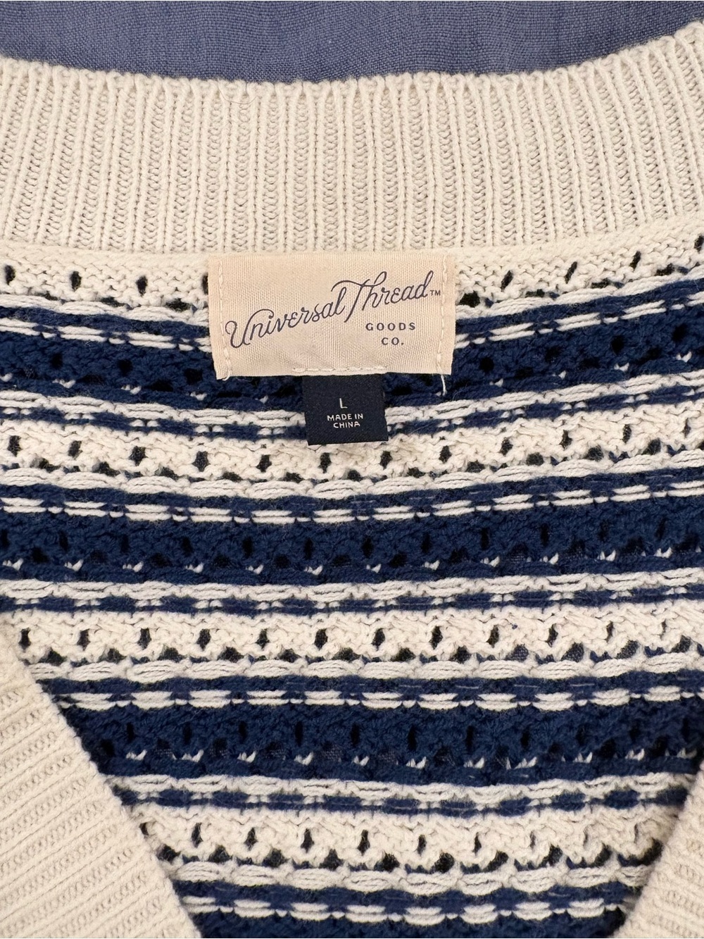Universal Thread Navy & White Striped Open-Weave Button Cardigan - Picture 5 of 6